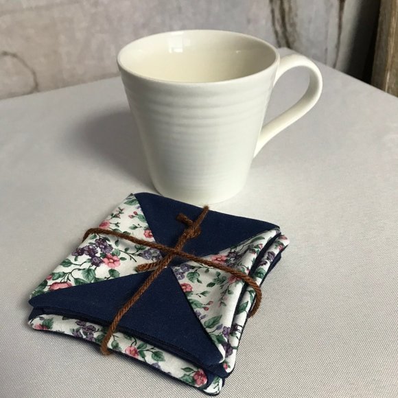 Handmade Fabric Coasters Set of 4 blue white - Picture 5 of 5